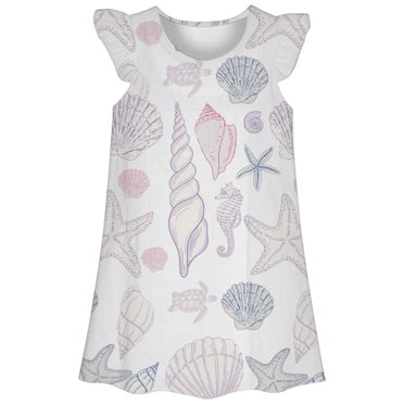 LUOGENLI Pyjamas pour Filles Taille 22 Été Vêtements de Nuit pour Filles Robe d'Été Mignonne à Imprimé Océan Robe de Nuit à Manches Courtes Tenue de Détente Décontractée Robe de Pyjama Confortable pour Enfants pour Tout-Petites Filles Âge 3 10 Blanc 8-9 Ans