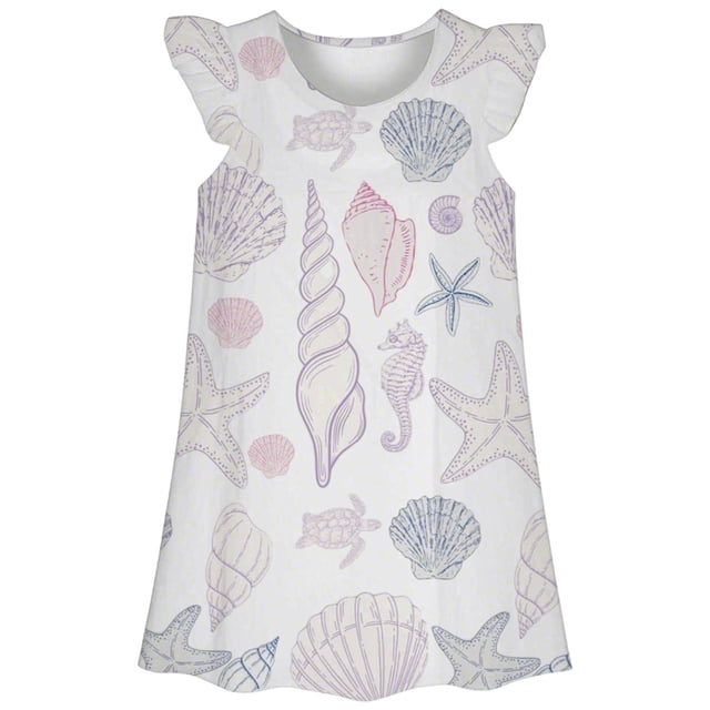 Chemise de Nuit d'Été pour Filles Imprimé Océan Mignon Manches Courtes Décontractée Confortable Robe de Pyjama pour Enfants de 3 à 10 Ans