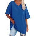 thumbnail image 1 of Plebaso T-Shirts Surdimensionnés pour Femmes à Col en V à Manches Mi-Longues T-Shirts Décontractés Unis Confort Hauts Amples pour Femmes, 1 of 6