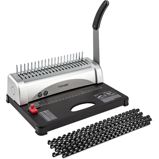 TIANSE Binding Machine, 21-Holes, 450 Sheets, Comb Binding Machines with Starter Kit 100 PCS 3/8'' Comb Bind Spines, Comb Binder Machine Bo