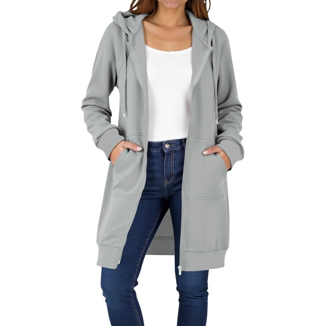HAiming Womens over Size Solid Color Long Hoodie Jacket Casual Long Sleeve Drawstring Hooded Sweatshirt