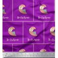 thumbnail image 1 of Soimoi Purple Silk Fabric Text & Owl Bird Print Fabric by the Yard 42 Inch Wide, 1 of 5