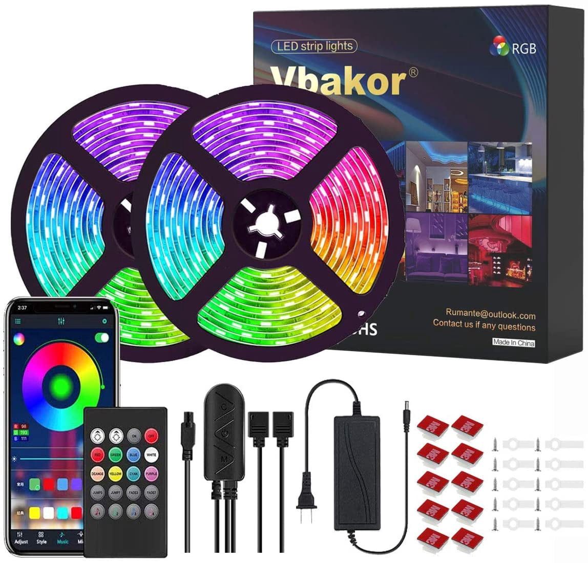 65.6Ft Led Strip Lights, Ultra-Long LED Lights Strip Music Sync, App Control with Remote, 600LEDs Bright 5050 RGB LED Lights for Bedroom, DIY Color Options LED Tape Lights for Bedroom Ceiling