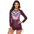 thumbnail image 3 of Coofit Two Piece Swimsuit Set Long Sleeve Sun Protection Rash Guard Wetsuit for Women, 3 of 8