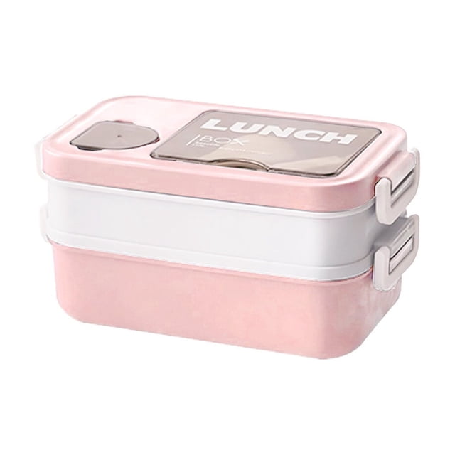 Meitianfacai Student Office Worker Children's Fruit Lunch Box Microwave Heating Compartment Lunch Box Plastic Fresh Style Lunch Box(Pink)