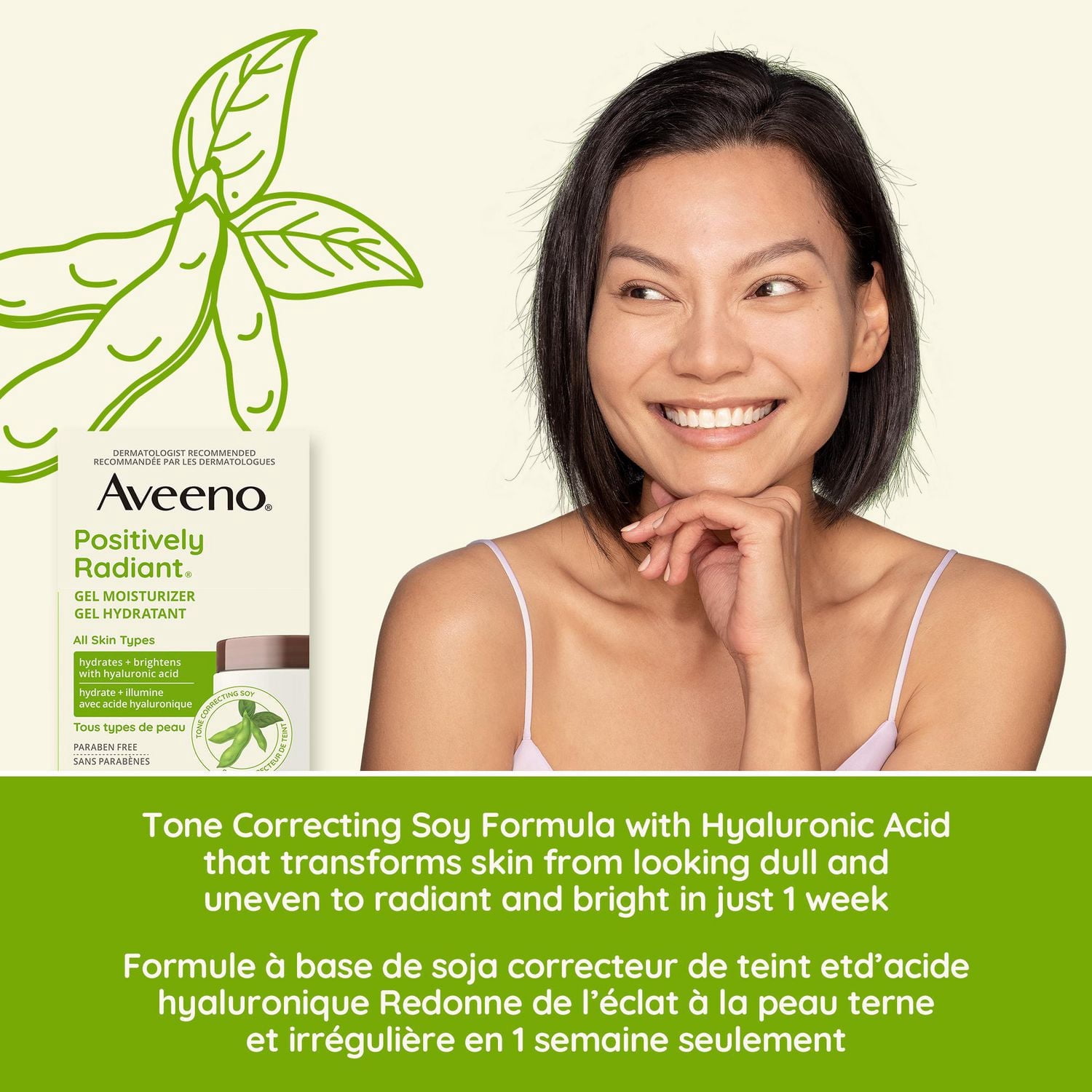 Aveeno Positively Radiant Gel Moisturizer, Hyaluronic Acid, Tone Correcting Soy, Hypoallergenic