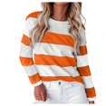 thumbnail image 1 of WEIYLL T-Shirts Chemises pour Femmes Manches Longues Rayé Col Rond à Blocs de Couleur Hauts Orange Tailles P, 1 of 5