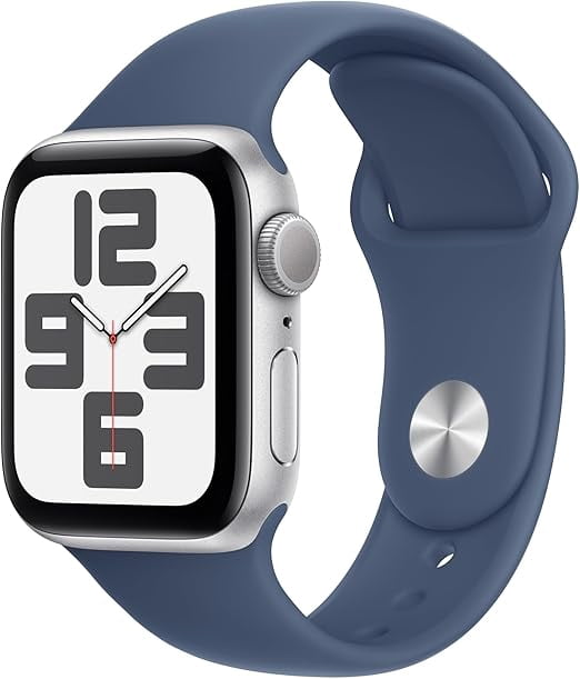 Restored Apple Watch SE GPS 40mm Silver Aluminum Case with Denim Sport Band (S/M)  2023 Gen 2 Smartwatch with Fitness Tracker, Heart Rate & Swimproof Design - Open Box