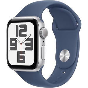 Restauré Apple montre SE GPS 40mm Boîtier en aluminium argenté avec bande de denim Sport (S/M) 2023 Gen 2 Smartwatch avec Fitness Tracker, Fréquence cardiaque & Design anti-navigation - Ouvrir la boîte