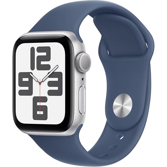 Restored Apple Watch SE GPS 40mm Silver Aluminum Case with Denim Sport Band (S/M)  2023 Gen 2 Smartwatch with Fitness Tracker, Heart Rate & Swimproof Design - Open Box