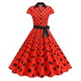 thumbnail image 2 of Offre Limitée Iumwxz Robe à Col à Revers Manches Courtes pour Femmes Boutons Zippés Robe Rétro à Volants avec Ceinture Imprimé à Pois Robes Habillées pour Extérieur, 2 of 9