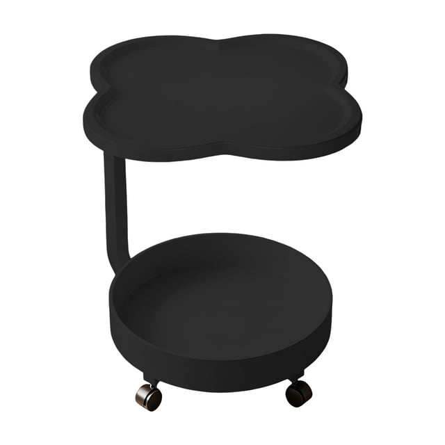 Table d'Appoint Moderne Noire à Roulettes, Table de Bout Mobile avec Roues, Table Gigogne à 2 Niveaux pour Salon et Chambre, Cadre Portable en Forme de C, Roulettes Verrouillables, Dessus en Pp, Cadre en Fer, Dimensions Non Fournies