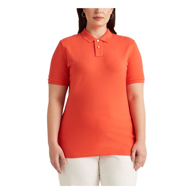 RALPH LAUREN Womens Orange Short Sleeve Collared Wear To Work Top Plus 1X