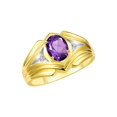 thumbnail image 4 of RYLOS Men's Rings Yellow Gold Plated Silver Rings Classic Designer Style 9X7MM Gemstone & Diamond Ring Amethyst February Birthstone Rings For Men Size 10, 4 of 7