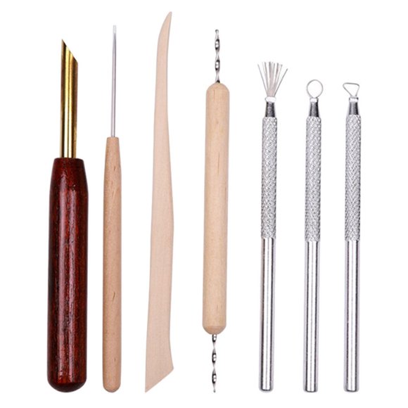 Clay Sculpting Tools with Stainless Steel Tips for Beginners featuring Assorted Colors and Comfortable Wooden Handles 7pcs Set
