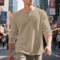 thumbnail image 2 of fatyb Casual Shirts for Men Long Sleeve Tshirts Button Pullover Solid Color Mens Lightweight Tee Tops, 2 of 7