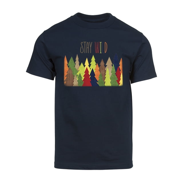 Gravity Trading Mens Stay Wild Forest Short-Sleeve T-Shirt - Navy - 3XL