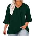 thumbnail image 1 of AherBiu Plus Size Tops for Women Ruffle 3/4 Length Sleeve Casual Blouses Summer Loose Flowy Comfy Tunic, 1 of 7