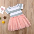 thumbnail image 2 of Little Girls Summer Dress, Striped Short Sleeve Round Neck Princess TuTu Dress, 2 of 6