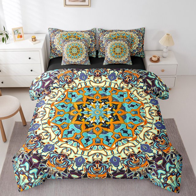 YST Ensemble de Douillette Mandala, 7 Pcs, Médaillon Vintage, Bohème, Lit Simple
