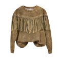 thumbnail image 3 of Yuyuzo Sweat-Shirts Oversizes pour Femmes Franges Garniture Chemise Col Rond Tops Manches Longues Pulls Décontractés, 3 of 3