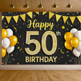 thumbnail image 5 of Golden Glitter Happy 50th Birthday Banner Decorative Background for Milestone Celebration Party Decor Photo Shoot, 5 of 5