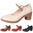 thumbnail image 3 of B91xZ Chaussures Plates pour Femmes Largeur Grand Bout Rond Talon Bloc Mocassins Chaussures, Marron 8, 3 of 5