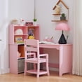 thumbnail image 3 of BeesClover Girls' Kids Corner Desk and Chair Set, L-Shaped Study Table with Bulletin Board, Storage Cabinets & Cloth Drawers, 3 of 7