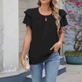 thumbnail image 4 of Timegard Hauts pour Femmes Manches Courtes à Volants Col Rond T-Shirts Mode Décontractée Couleur Unie Blouses Habillées, 4 of 7