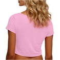 thumbnail image 5 of VSSSJ Hauts Courts pour Femmes Manches Courtes Col Rond Extensible Chandail Décontracté Ajusté Uni Confortable Été Basique T-Shirts Courts Or Rose Taille Unique, 5 of 5