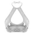 thumbnail image 1 of RUNQHUI Women's Shiny Metallic Keyhole Crop Top Halter Backless Rave Bandeau Vest Bra Clubwear Silver One Size, 1 of 6