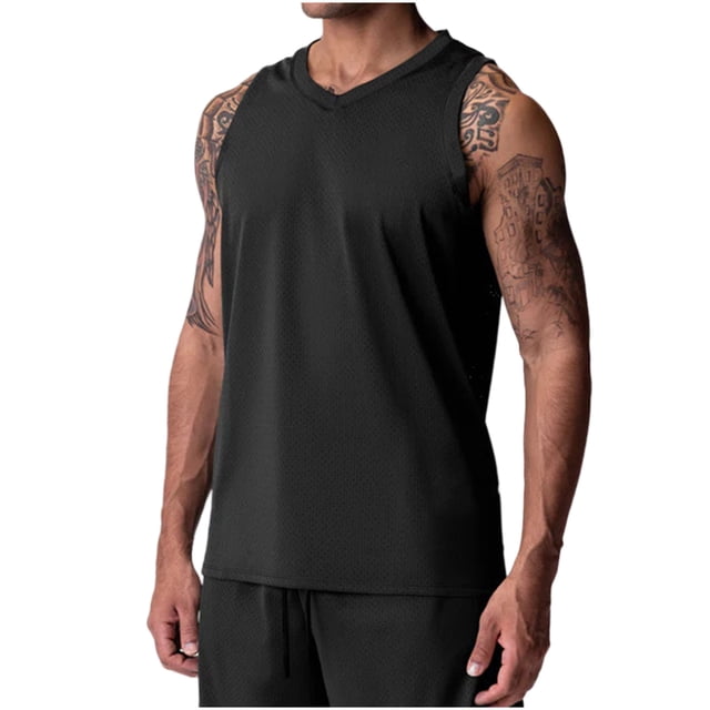Timegard Tank Tops Men V Neck Breathable Sleeveless Loose Workout Tee Solid Color Athletic Shirts Top
