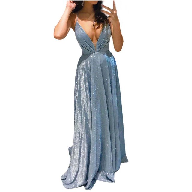 Fridja Femmes V-Cou Couture Creux sur le Dos Écharpe Solide Mince Longue Robe