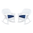 thumbnail image 1 of Jeco Rocker Wicker Chair in White with Blue Cushion (Set of 2), 1 of 9