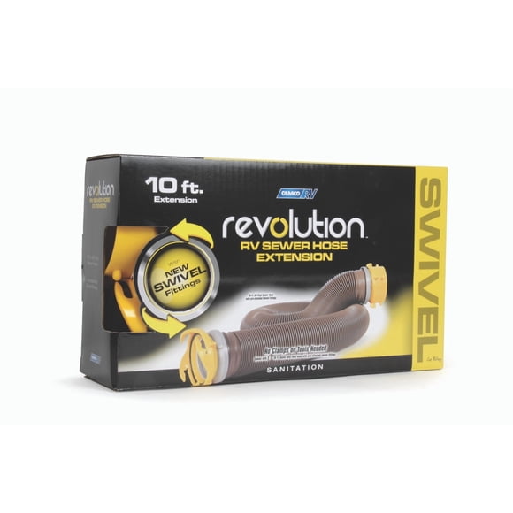 Camco Sewer Hose 39623 Revolution; 10 Foot Length Extension; 15 Mils HTS Vinyl; Brown Hose; With Swivel Lug and Swivel Bayonet Fittings
