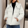 thumbnail image 2 of ManxiVoo Womens Cropped Puffer Jacket Winter Warm Quilted Coat With Removable Hood And Pockets L Size White, 2 of 4