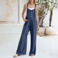 thumbnail image 4 of AherBiu Summer Jumpsuits for Women Sleeveless Button Suspenders Straight Leg Boho Rompers with Pockets, 4 of 7