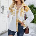 thumbnail image 2 of IROINID Women's Short Woolen Jacket Print Long Sleeve Winter Plaid Buttons Patchwork Coat, Yellow, 2 of 7