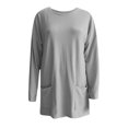 thumbnail image 3 of Jsaierl Hauts Grande Taille pour Femmes Manches Longues Tunique Ample Simple Couleur Unie Blouses Longues Tendance Décontractées Col Rond avec Poches, 3 of 4