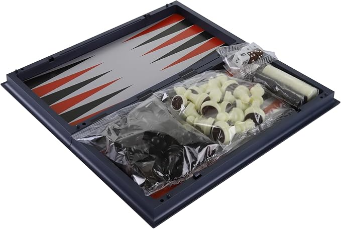 Tradeopia Classiques Magnétiques – Jeu Magnétique 3 en 1 Échecs, Dames & Backgammon de 12 pouces
