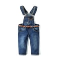 thumbnail image 1 of KIDSCOOL SPACE Little Girl Boy Fashionalble Jean Overalls,Toddler Ripped Denim Cute Slim Pants,Deep Blue,2-3 Years, 1 of 9