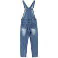 thumbnail image 2 of KIDSCOOL SPACE Little Girls Jeans Overalls,3 Buttons Ripped Elastic Band Inside Denim Jumpuit,Blue,5-6 Years, 2 of 7