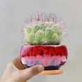thumbnail image 2 of Circular Glazed Ceramic Pottery Planter Set Unique Kiln-Color Blend Succulent Garden Display for Living Room and Patio, 2 of 5