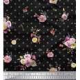thumbnail image 1 of Soimoi Black polyester Crepe Fabric Leaves,Small Circle & Floral Print Sewing Fabric BTY 52 Inch Wide, 1 of 3