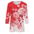 thumbnail image 4 of Xihbxyly Hauts Grande Taille pour Femmes Manches 3/4 Mode Féminine Manches Trois-Quarts Col Rond Rétro Imprimé de Pâques Blouse Ample, 4 of 4