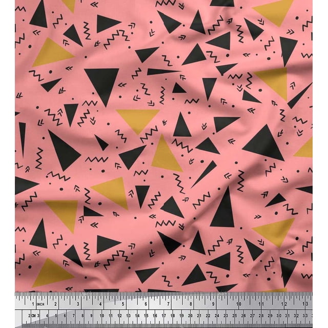 Soimoi Orange Rayon Fabric Dot,Zig Zag & Triangle Geometric Print Fabric by Yard 42 Inch Wide