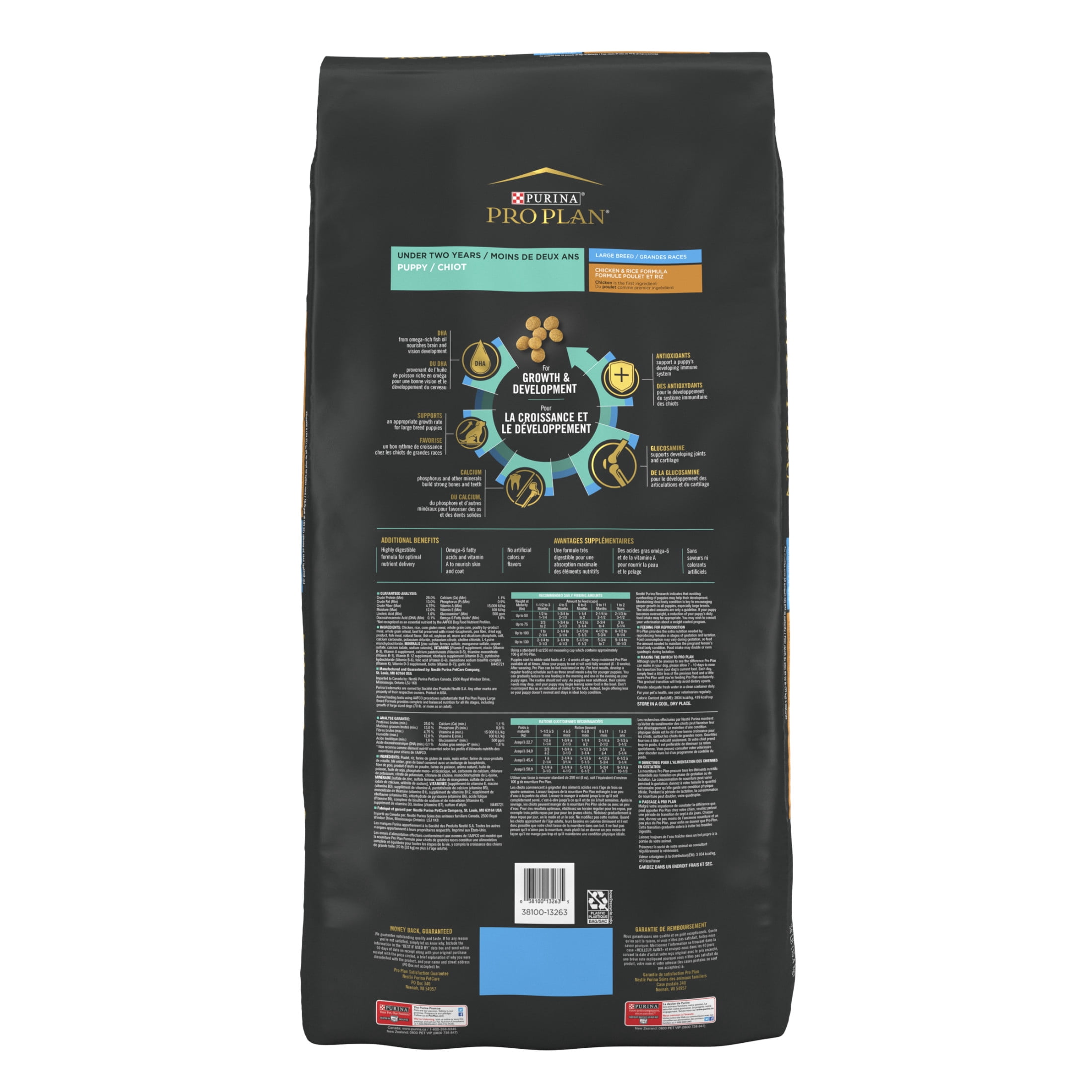Purina Pro Plan Développement Grande Race Formule Poulet & Riz, Nourriture Sèche pour Chiots 15.4kg