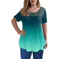 thumbnail image 3 of AMERTEER Femmes Mode Dentelle Uni à Empiècements Col Rond Manches Courtes T-Shirt Blouse Hauts T-Shirt pour Femmes, 3 of 6