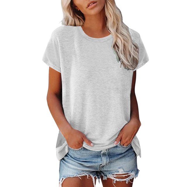 Hiiyo T-Shirt pour Femme à Manches Courtes, Col Ras du Cou, T-Shirt d'Été Décontracté, Blanc P