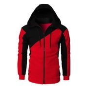 LUOGENLI Hoodies for Men Pack Black Mens Casual Zipper Hoodie Splicing Large Size Sweater Jacket Men Hoodies Pullover Pack Red Size L